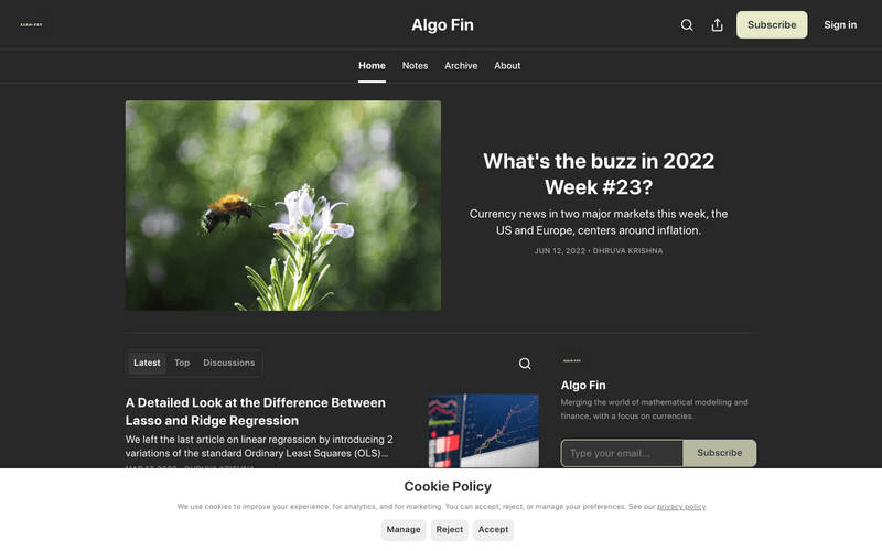 AlgoFin newsletter preview