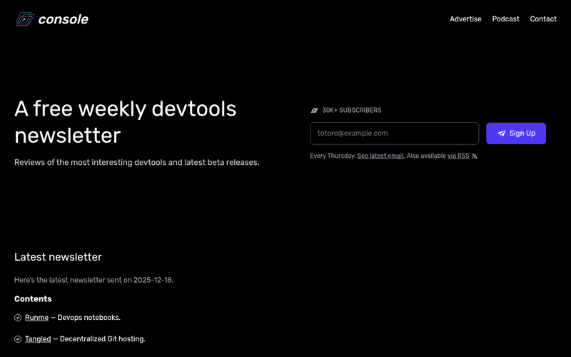 Console Dev newsletter preview