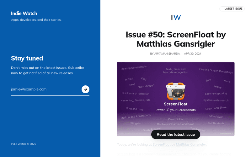 Indie Watch newsletter preview