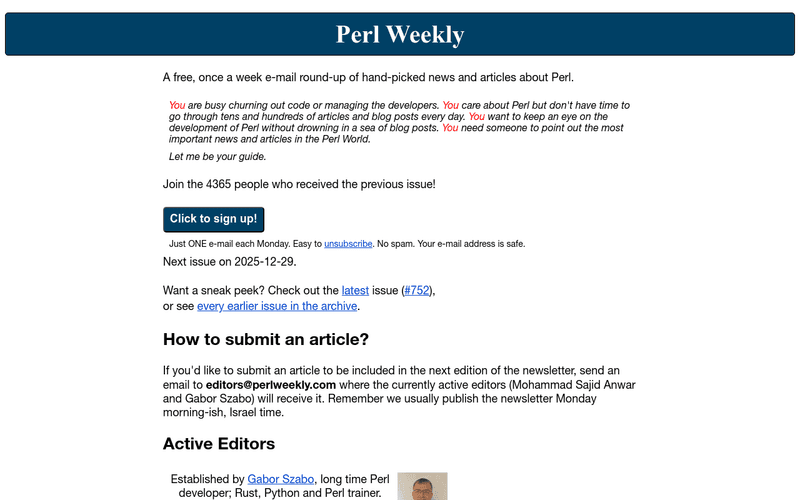 Perl Weekly newsletter preview