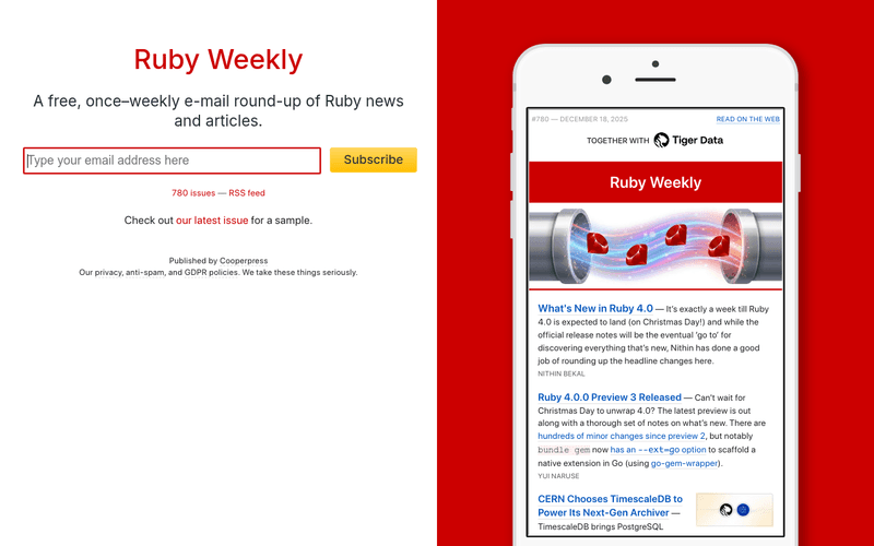 Ruby Weekly newsletter preview
