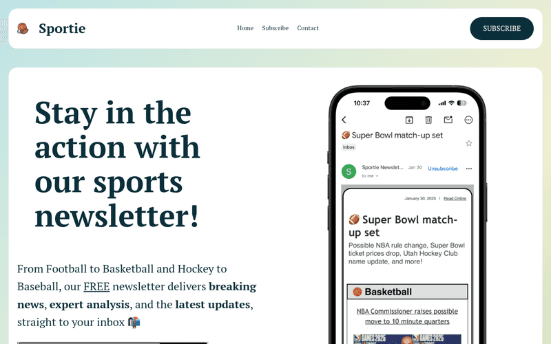 Sportie newsletter preview