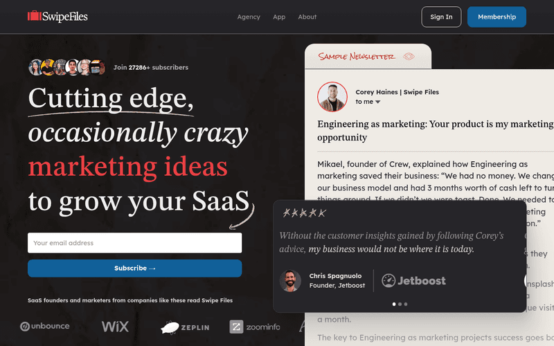 Swipe Files newsletter preview