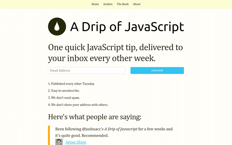 A Drip of JavaScript newsletter preview