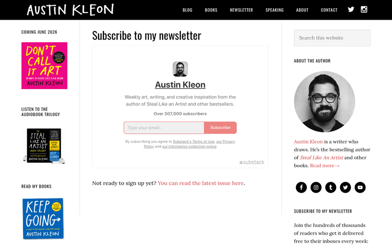 Austin Kleon newsletter preview