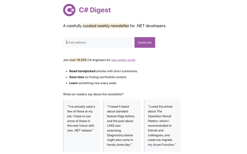 C# Digest newsletter preview