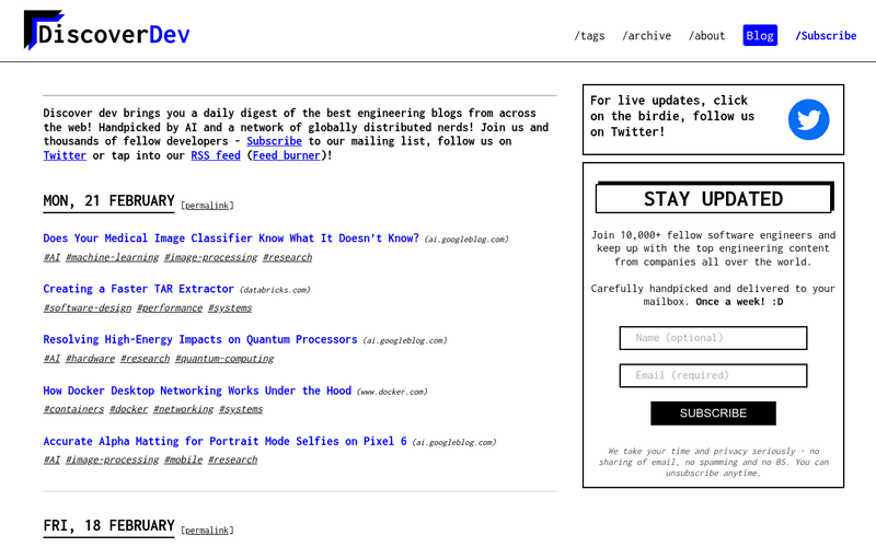 Discover dev newsletter preview