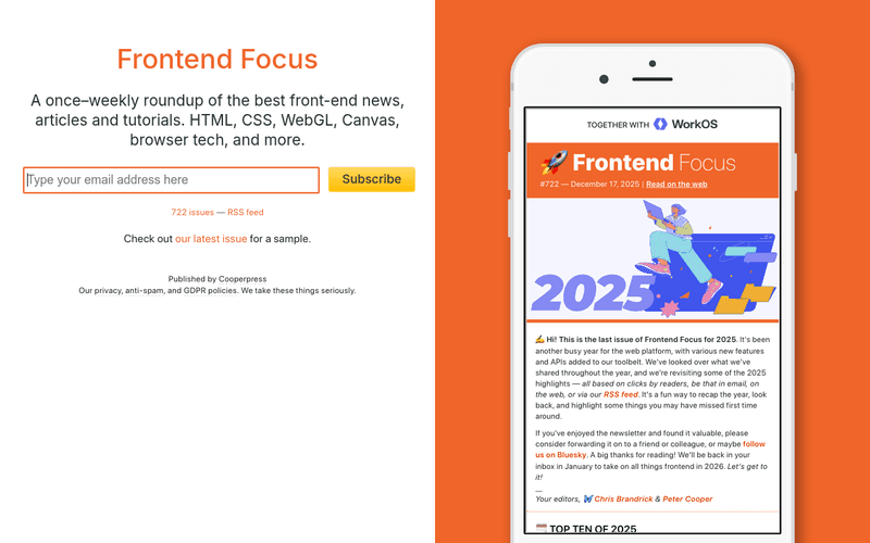 Frontend Focus newsletter preview
