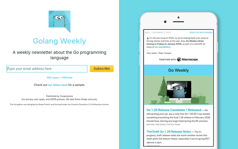 Golang Weekly newsletter preview