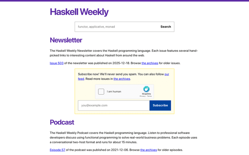Haskell Weekly newsletter preview