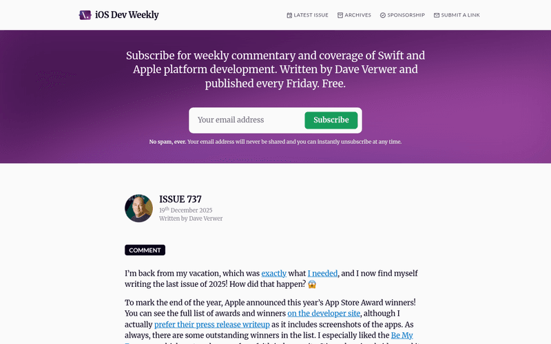 iOS Dev Weekly newsletter preview