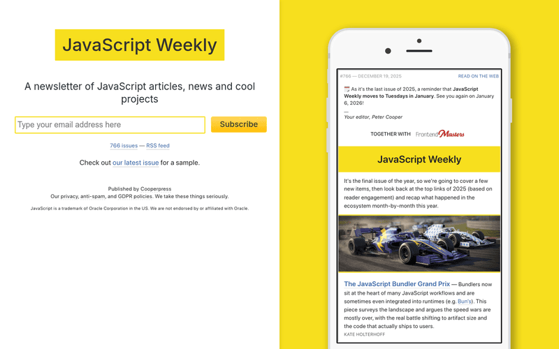 JavaScript Weekly newsletter preview