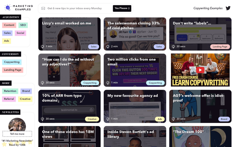 Marketing Examples newsletter preview