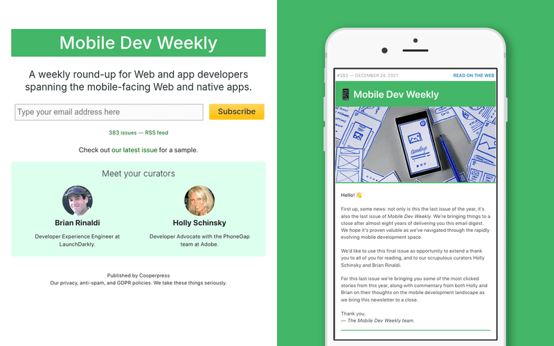Mobile Dev Weekly newsletter preview