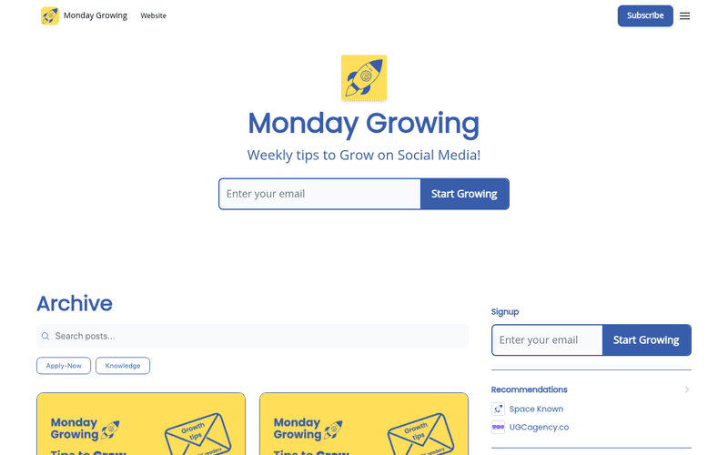 Monday Growing newsletter preview