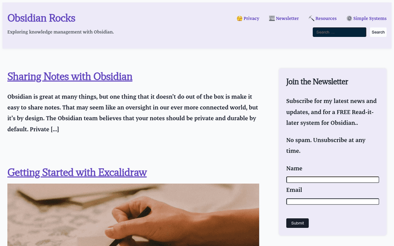 Obsidian Rocks newsletter preview