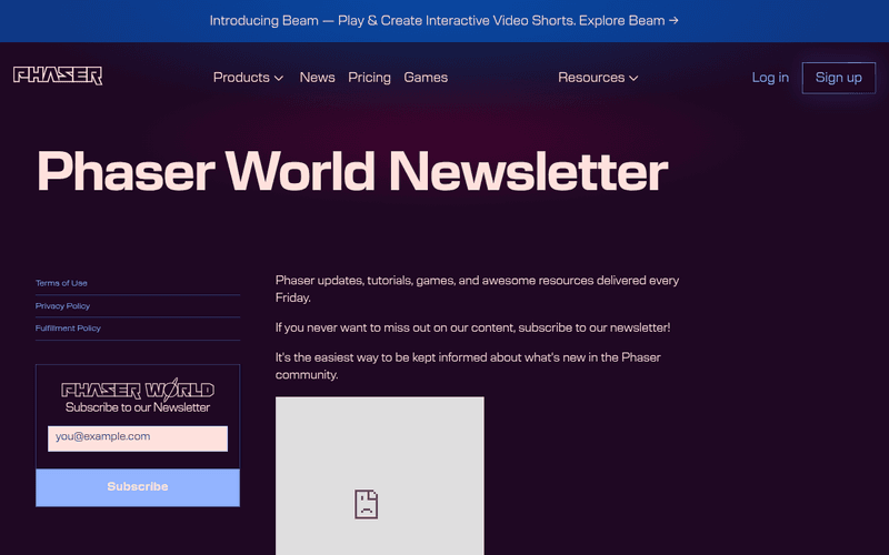 Phaser World newsletter preview