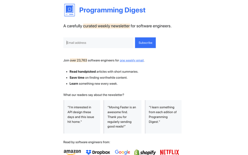 Programming Digest newsletter preview