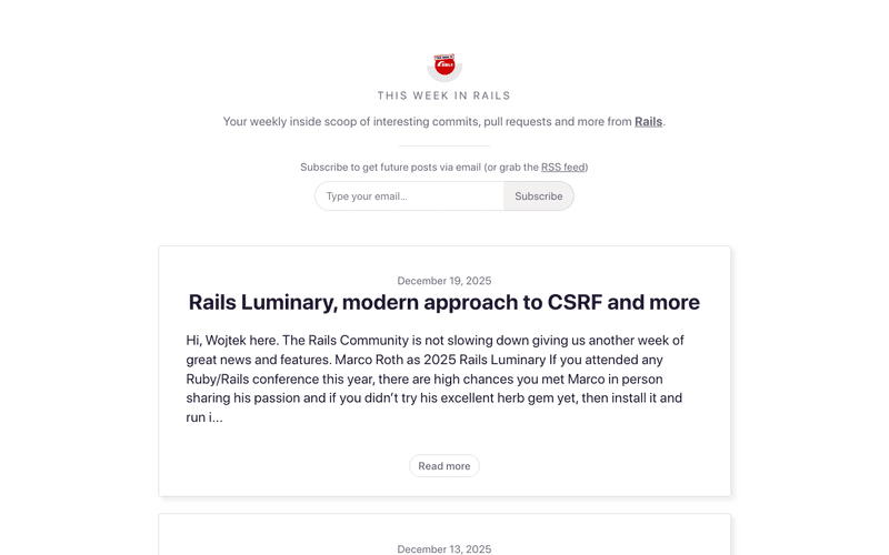 Rails Weekly newsletter preview