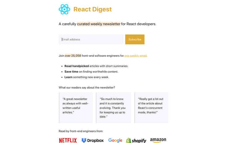 React Digest newsletter preview