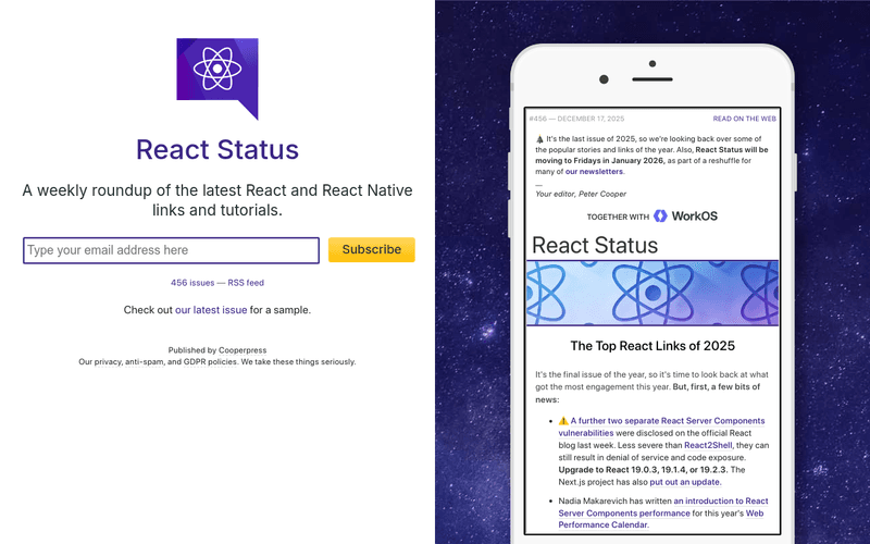 React Status newsletter preview