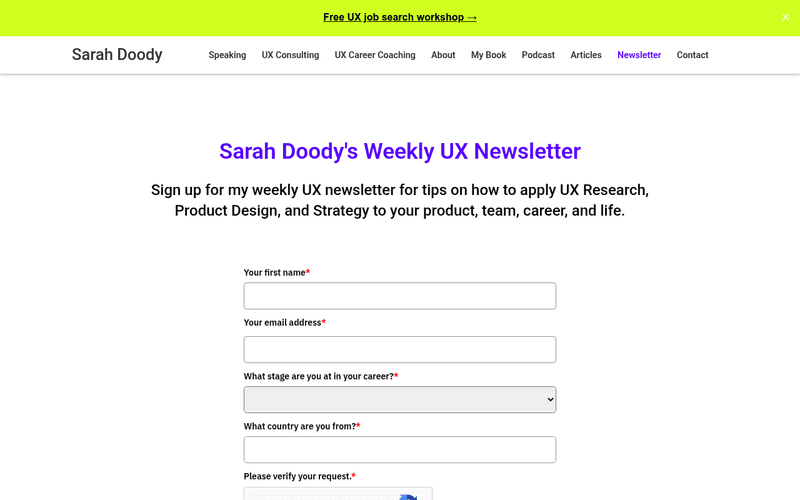 Sarah Doody UX newsletter preview