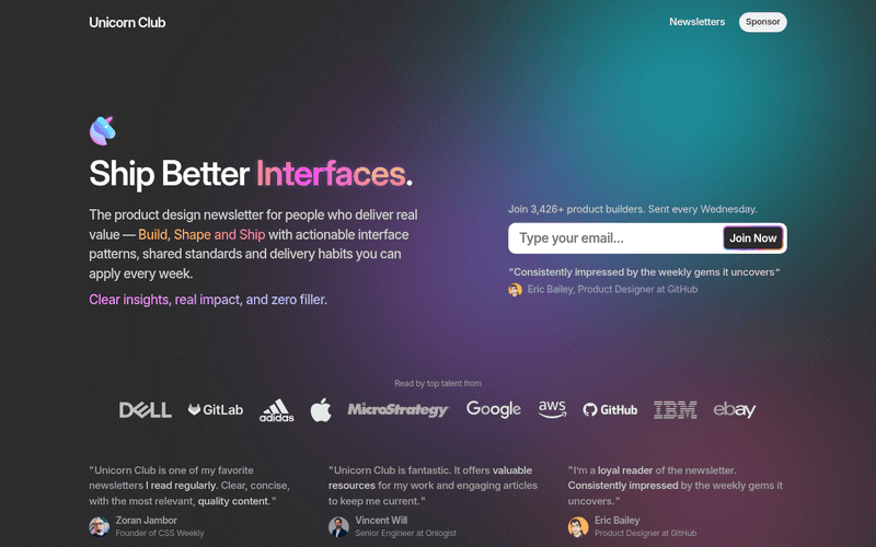 Unicorn Club newsletter preview