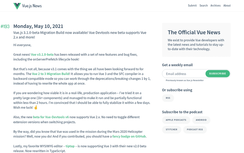 Vue.js Newsletter newsletter preview