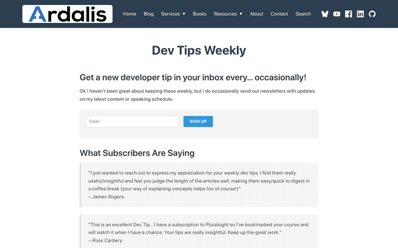 Weekly Dev Tips newsletter preview
