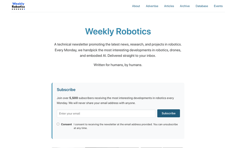 Weekly Robotics newsletter preview